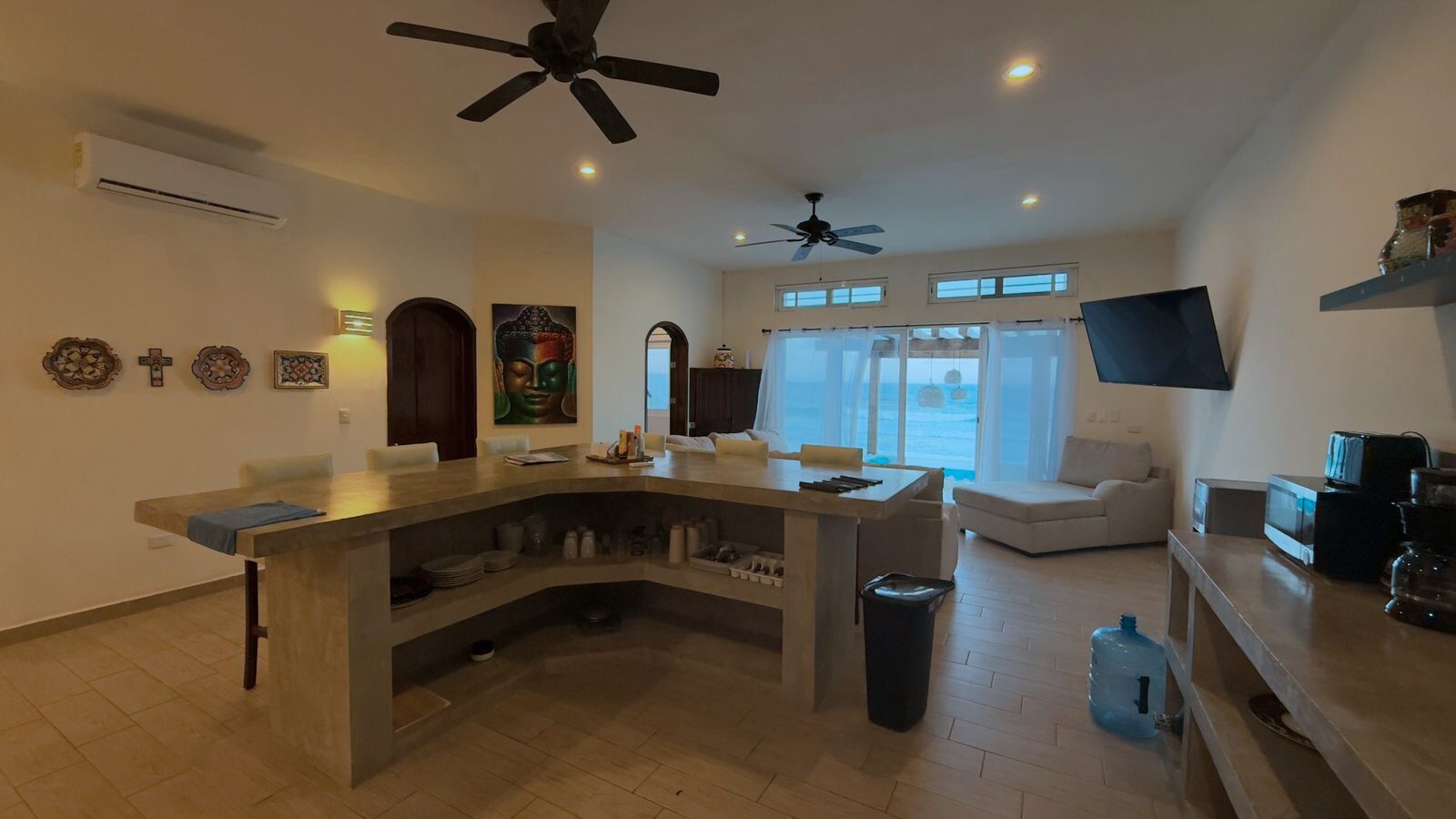 Living area viewed from fully equipped kitchen Isla Mujeres