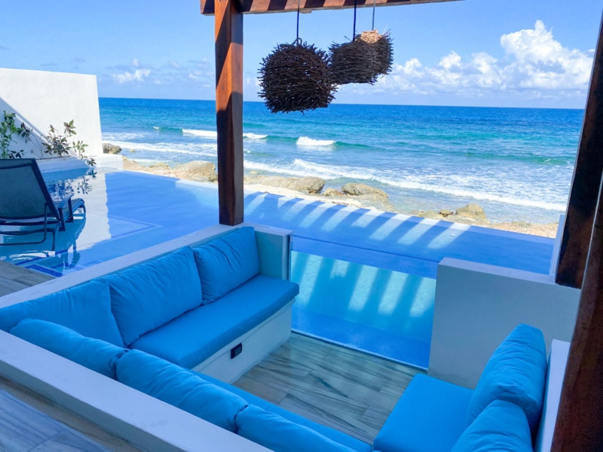 Poolside pergola overlooking the Caribbean Isla Mujeres