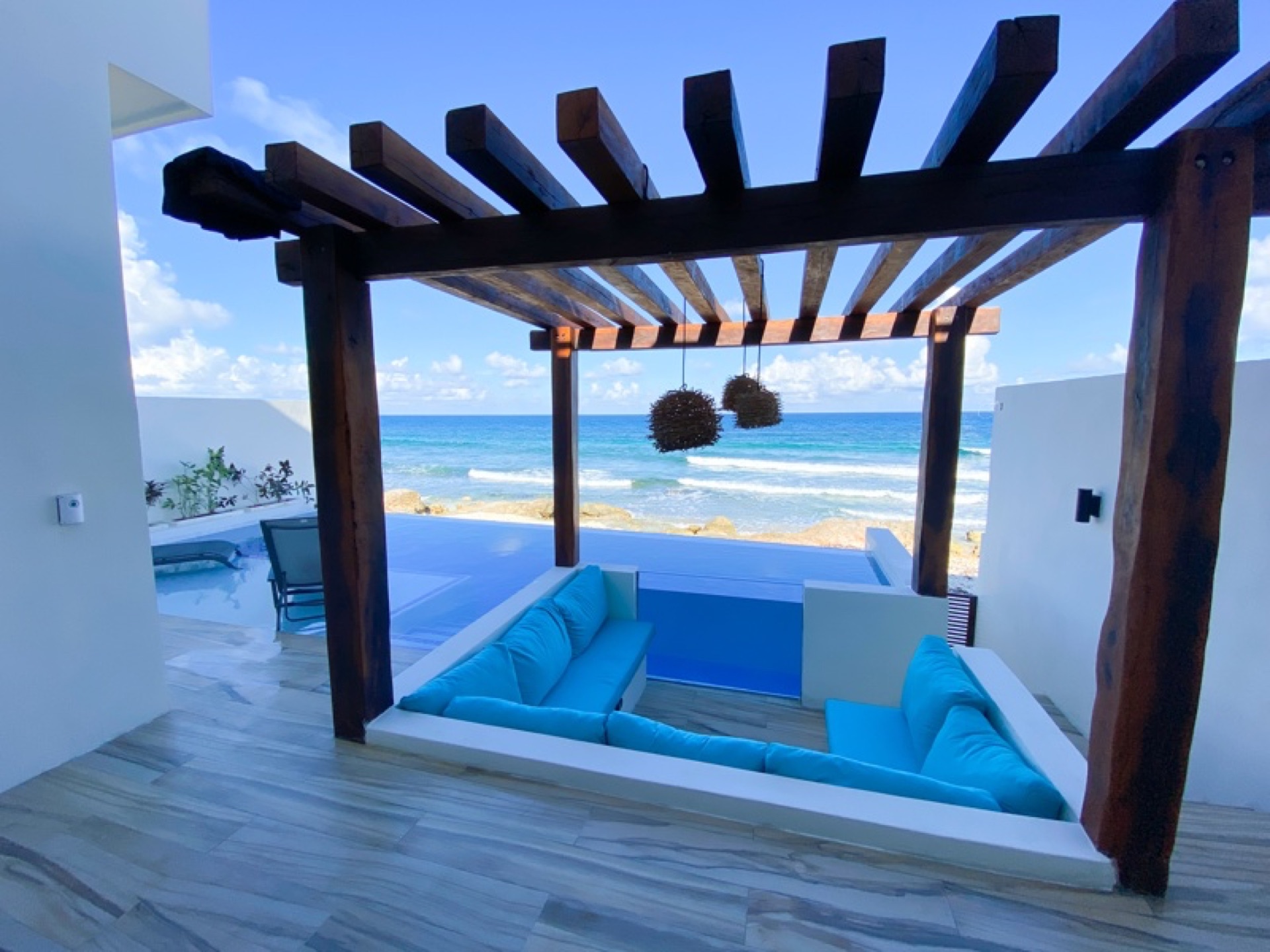 Rooftop pergola wide view over the Caribbean Isla Mujeres